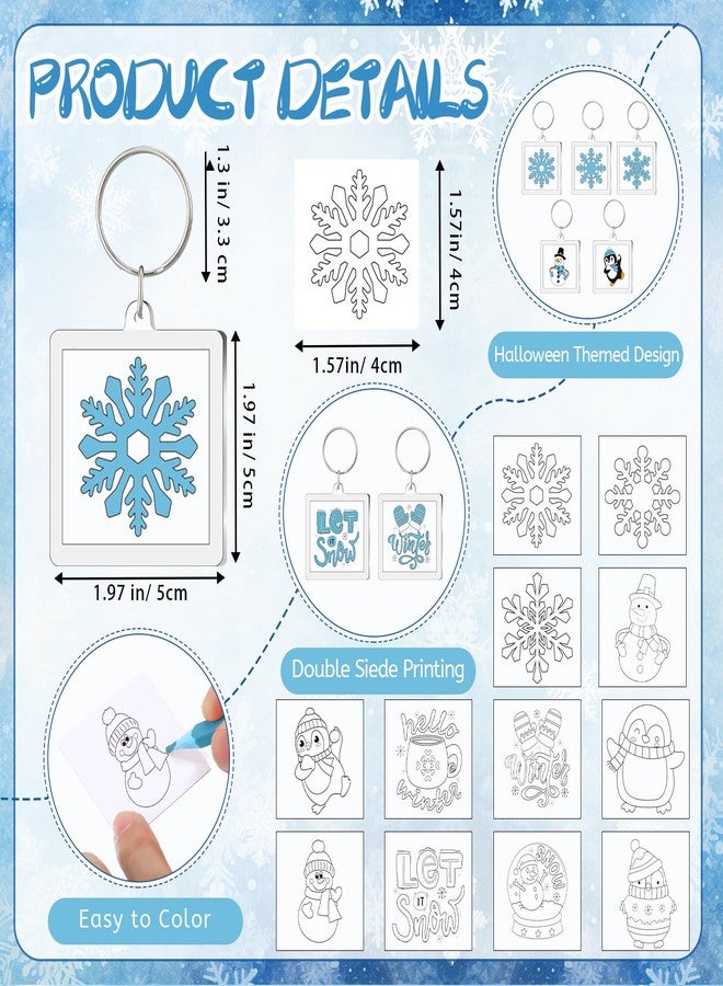 Siifert 24 Pcs Winter Acrylic Keychains Crafts Color Your Own Acrylic Keychains Bulk DIY Paper Crafts Kit for Adult Party Favor Gifts Activities, 12 Styles - Image 2